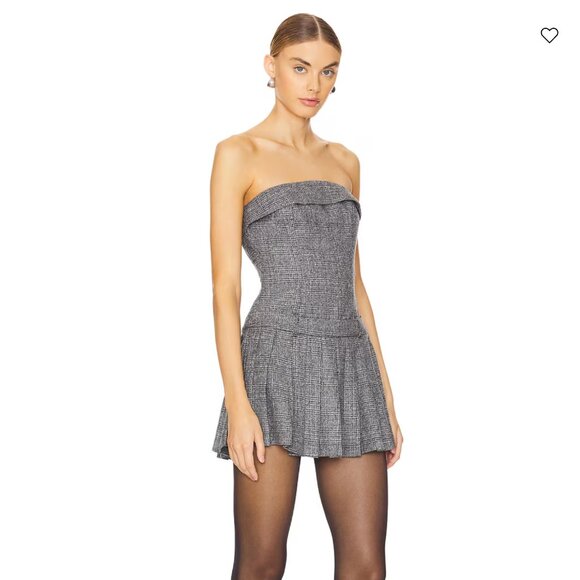 NEW NIA Rose Mini Dress in Black White Tweed Plaid Strapless XS - Picture 2 of 4